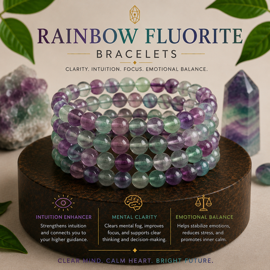 Natural Rainbow Fluorite Bracelet | Crystal Bracelet for Clarity, Intuition & Emotional Balance