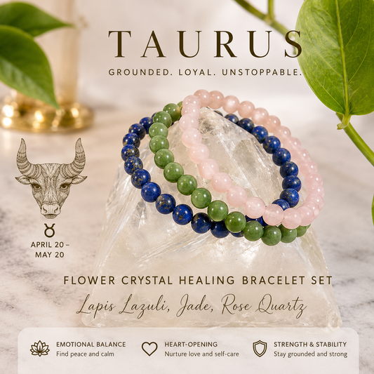 Taurus Zodiac Crystal Bracelet Set | Best Crystals for Stability, Abundance & Grounding