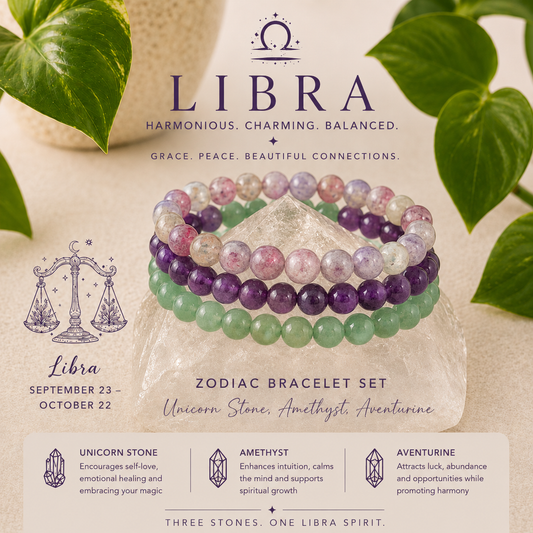Libra Zodiac Crystal Bracelet Set | Best Crystals for Harmony, Love & Emotional Balance