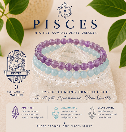 Pisces Zodiac Crystal Bracelet Set | Best Crystals for Intuition, Emotional Healing & Spiritual Protection