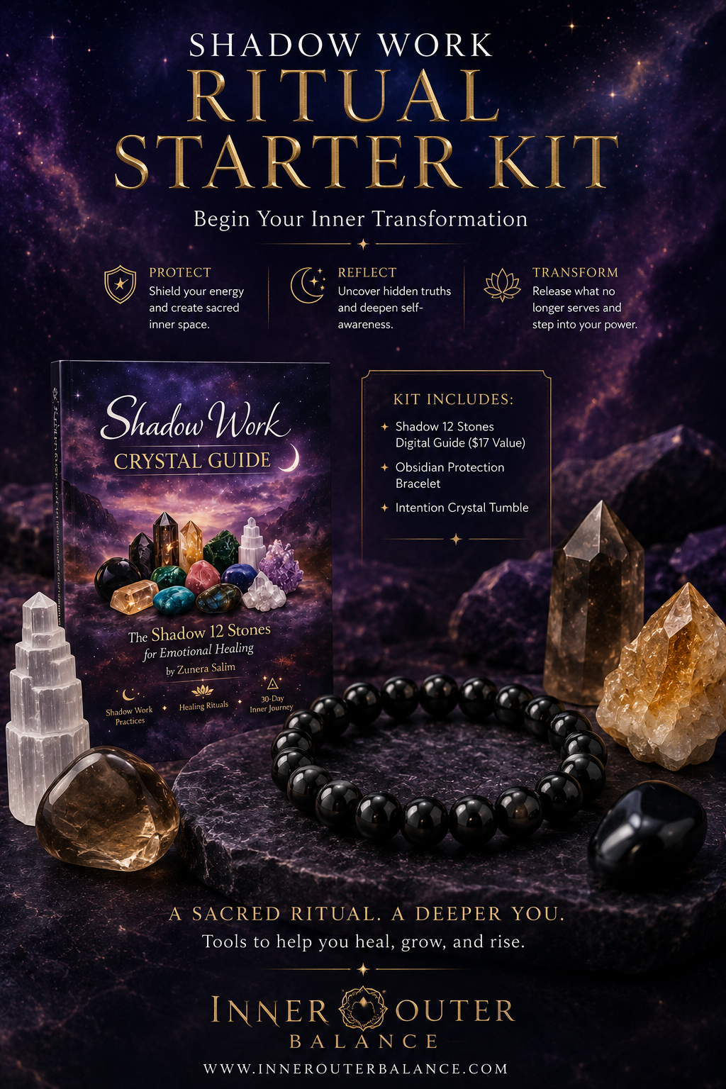 Shadow Work Starter Ritual Kit | Crystal Bracelet + Shadow Work Digital Guide