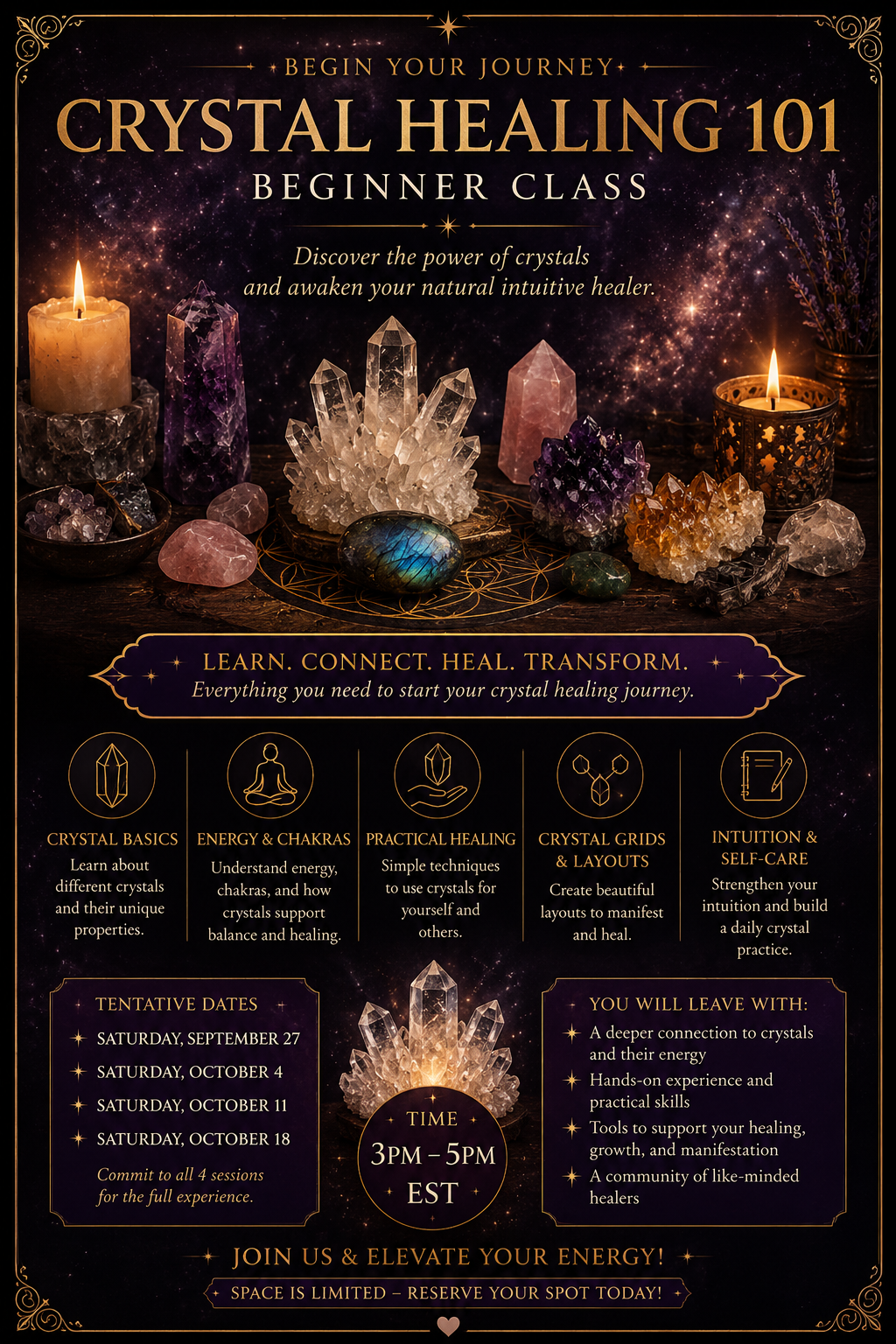 Early Bird Special Beginner Healing Crystal Class (Sept Session Online Only)