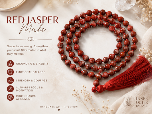 Red Jasper Mala Necklace | Handcrafted Meditation & Spiritual Jewelry