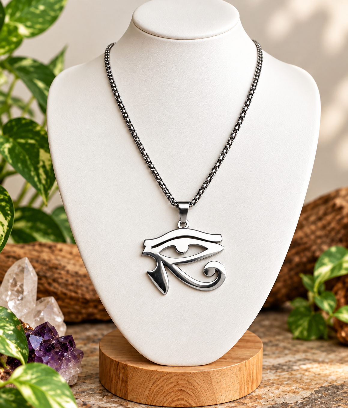Stainless Steel Eye of Heru (Horus) Necklace | 20" Chain
