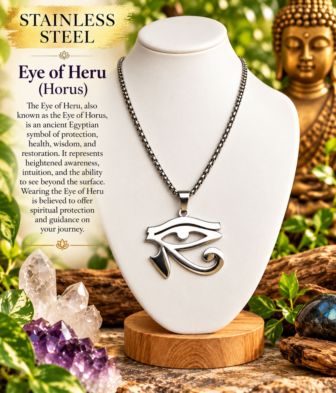 Stainless Steel Eye of Heru (Horus) Necklace | 20" Chain