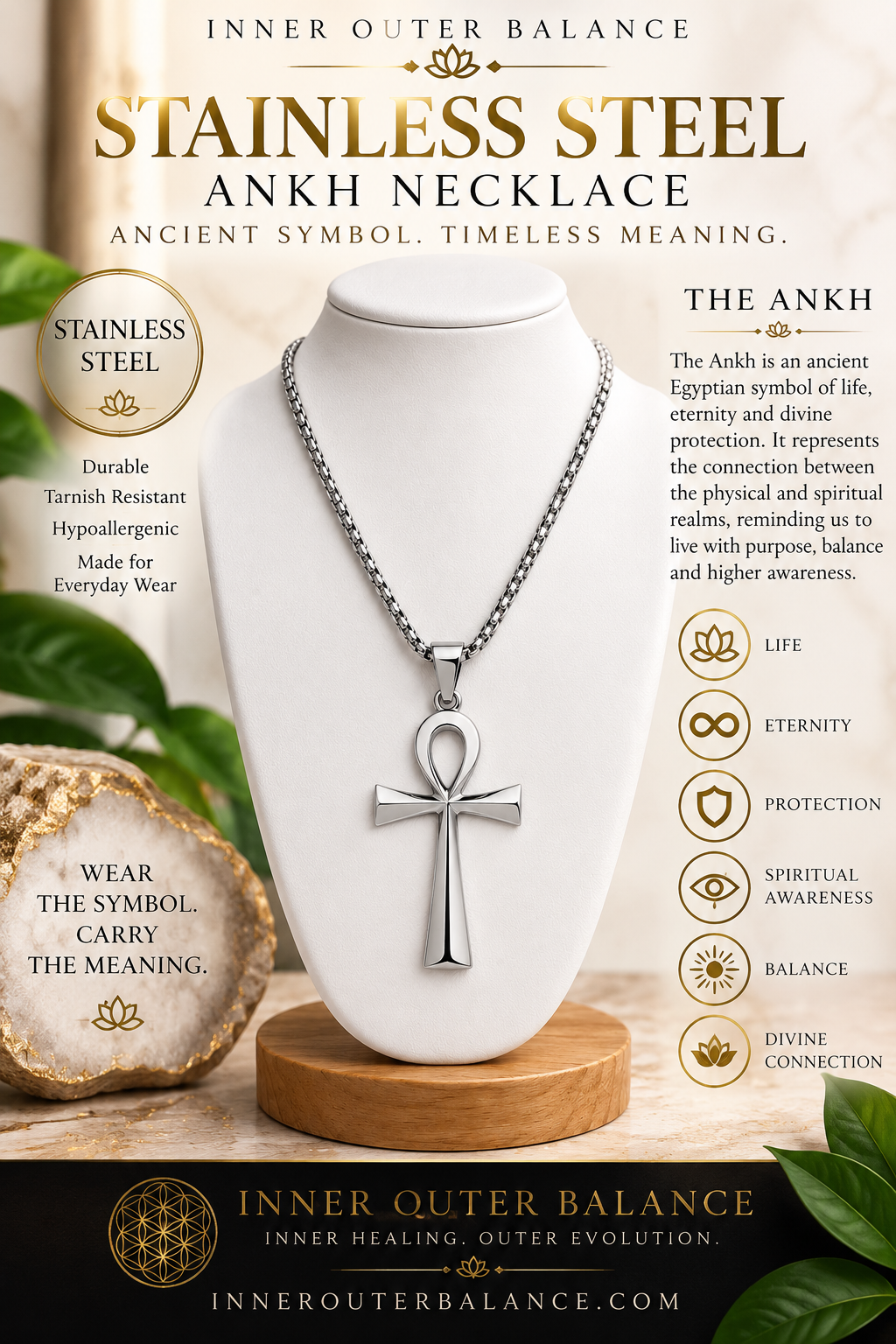 Small Stainless Steel Ankh Necklace | 20" Chain