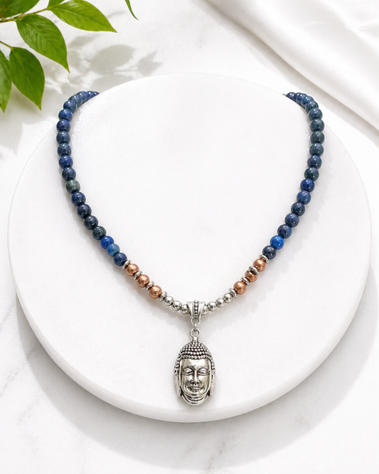 Handmade Lapis Lazuli Necklace with Buddha Pendant | Spiritual Jewelry for Wisdom, Truth & Inner Peace