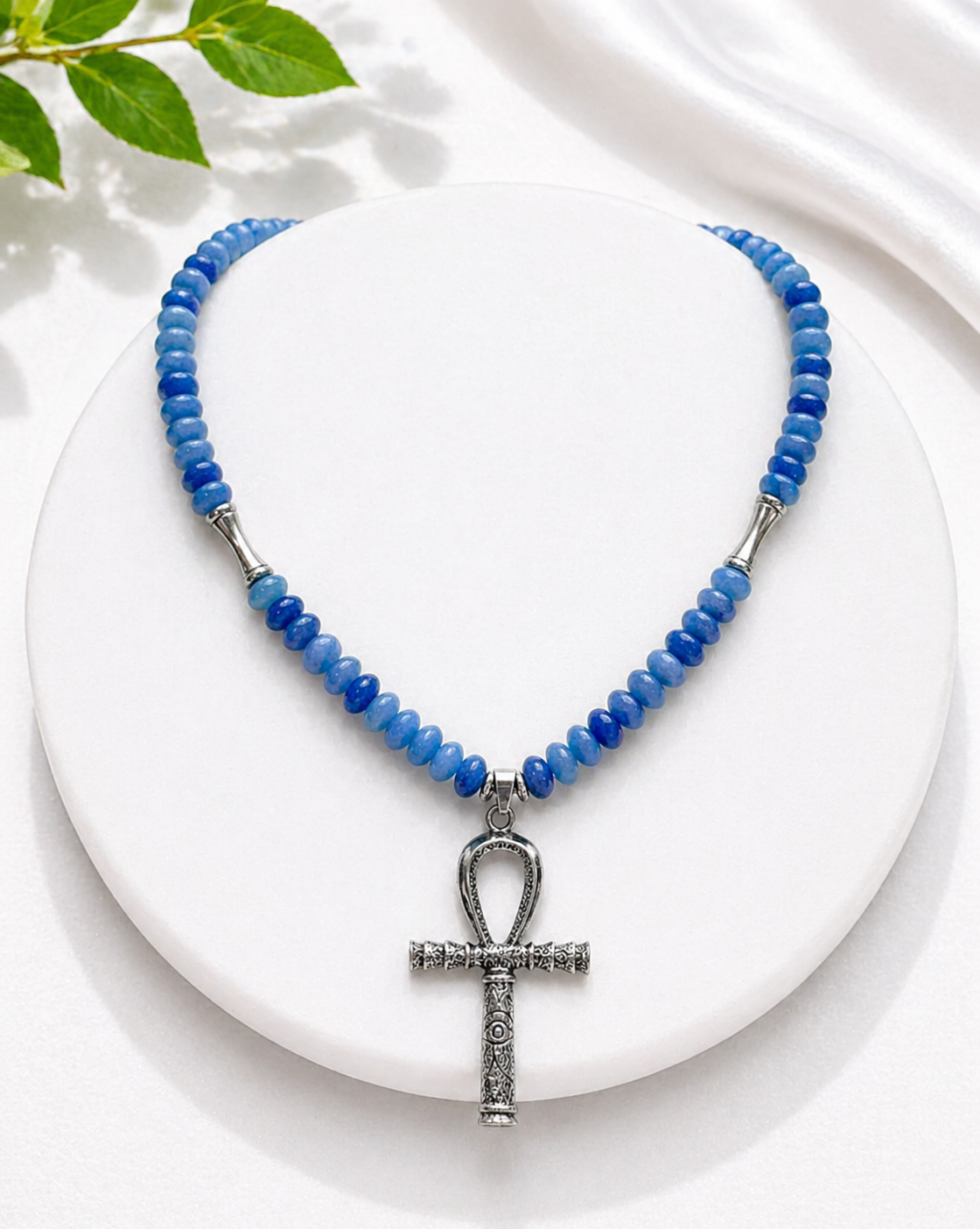 Blue Aventurine Ankh Necklace – Handmade Spiritual Jewelry