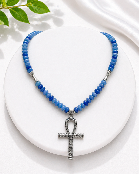 Blue Aventurine Ankh Necklace – Handmade Spiritual Jewelry