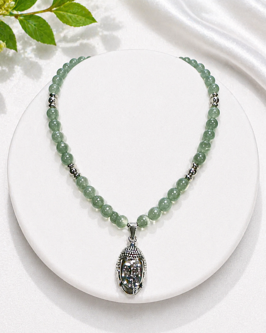 Handmade Aventurine Necklace with Buddha Pendant | Spiritual Jewelry for Peace, Wisdom, & Harmony