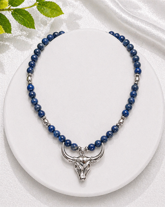 Lapis Lazuli Necklace with Taurus Bull Pendant