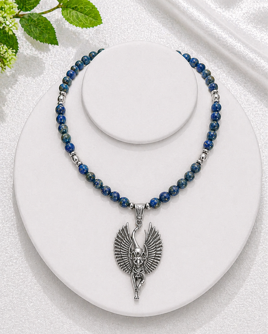 Lapis Lazuli Necklace with Winged Baset