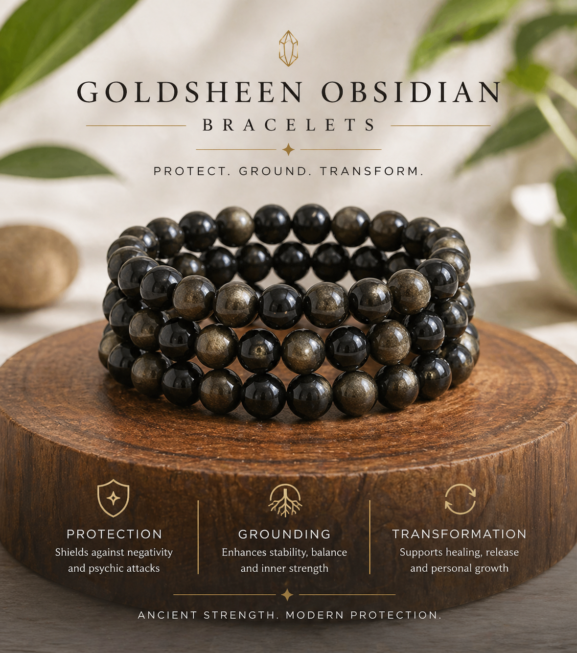 Gold Sheen Obsidian Bracelet | Protection, Shadow Work & Energy Shield Crystal Bracelet