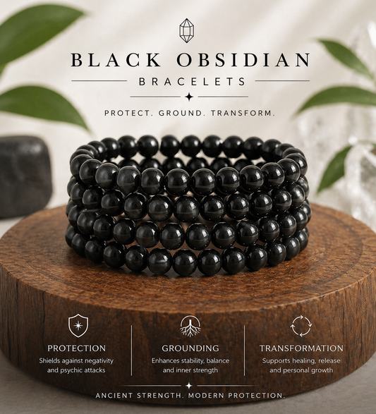 Black Obsidian Bracelet | Protection, Grounding & Energy Shield Crystal Bracelet