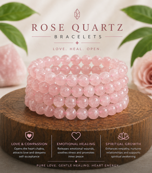 Rose Quartz Bracelet | Self Love, Emotional Healing & Heart Chakra Crystal Bracelet