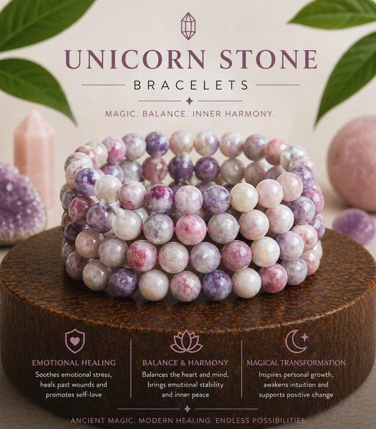 Unicorn Stone Bracelet – A Harmonizing Blend of Lepidolite, Smoky Quartz & Pink Tourmaline