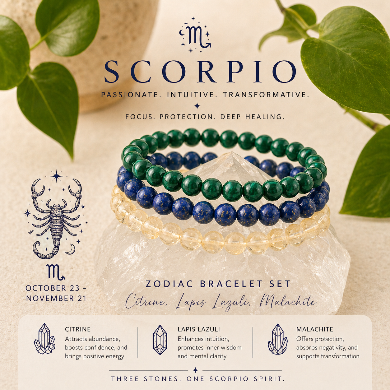Scorpio Zodiac Crystal Bracelet Set | Best Crystals for Transformation, Protection & Personal Power