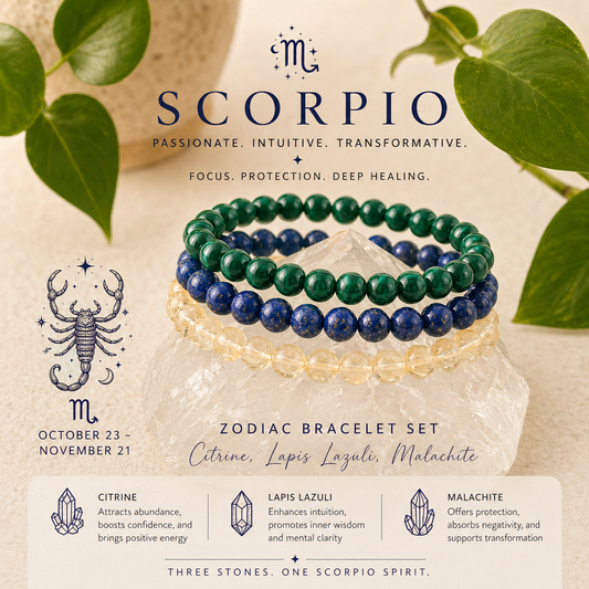 Scorpio Zodiac Crystal Bracelet Set | Best Crystals for Transformation, Protection & Personal Power