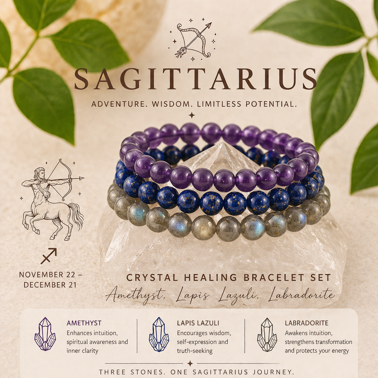 Sagittarius Zodiac Crystal Bracelet Set | Best Crystals for Wisdom, Adventure & Spiritual Growth