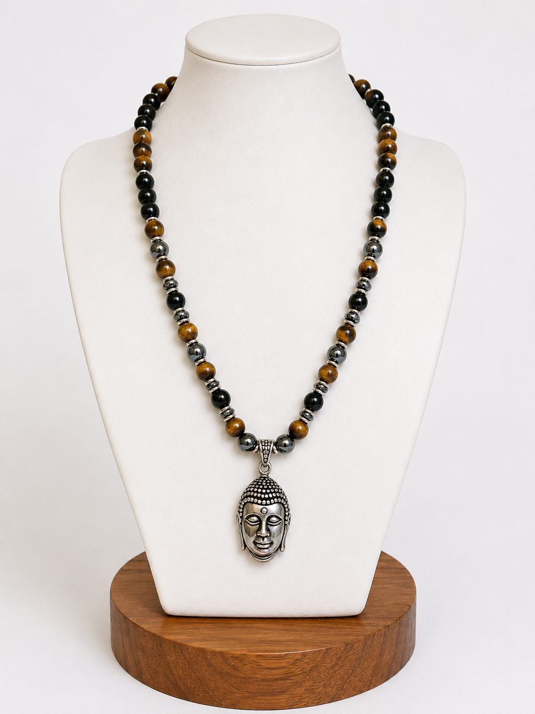 Obsidian, Tiger's Eye & Hematite Buddha Necklace | Protection & Grounding