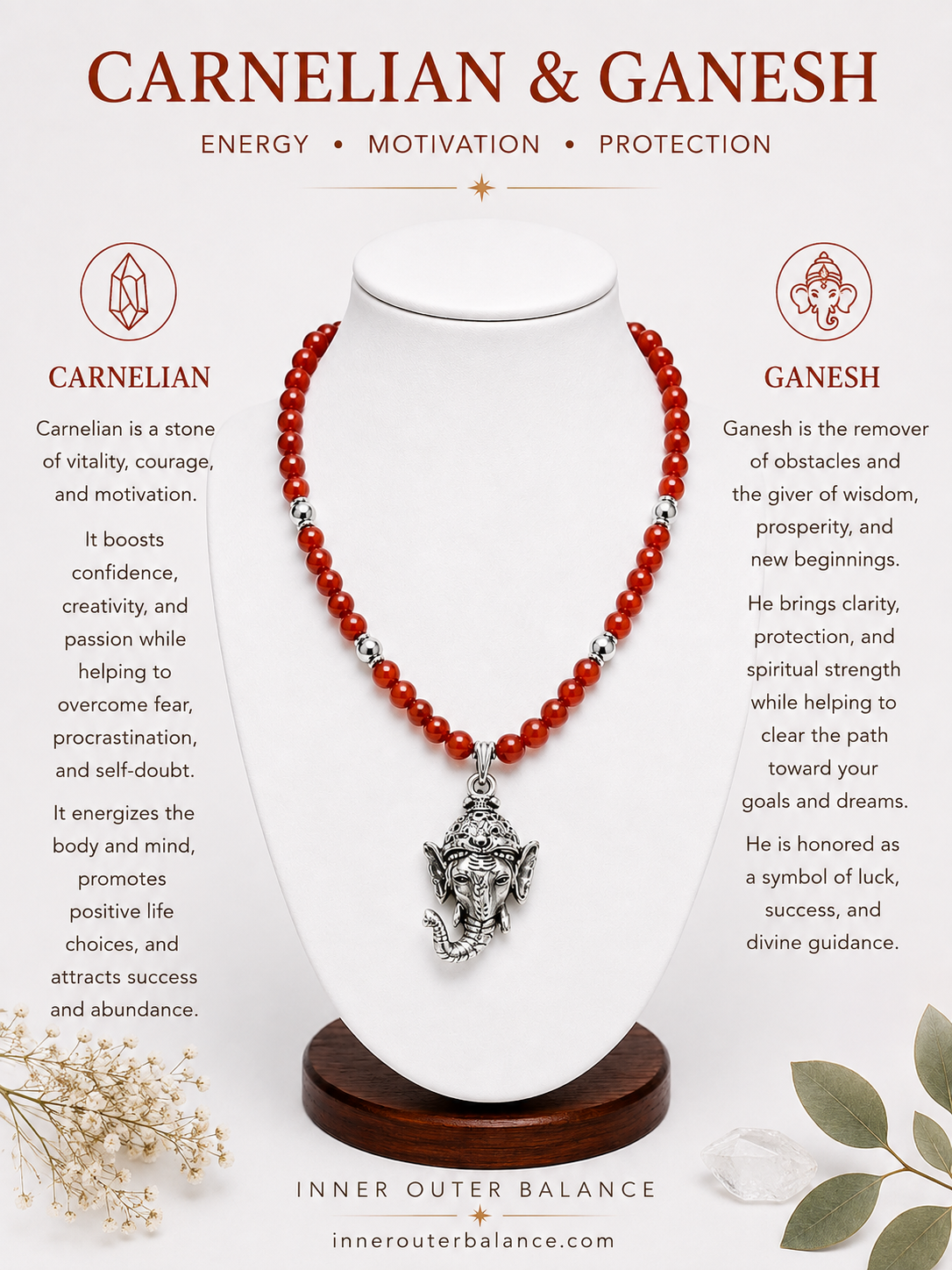 Carnelian Ganesh Necklace – Handmade Sacred Jewelry