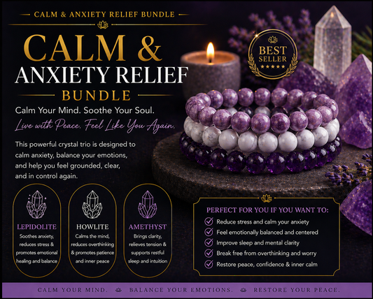 Calm & Anxiety Relief Bracelet Bundle | Stress Relief, Emotional Balance & Inner Peace Crystal Trio