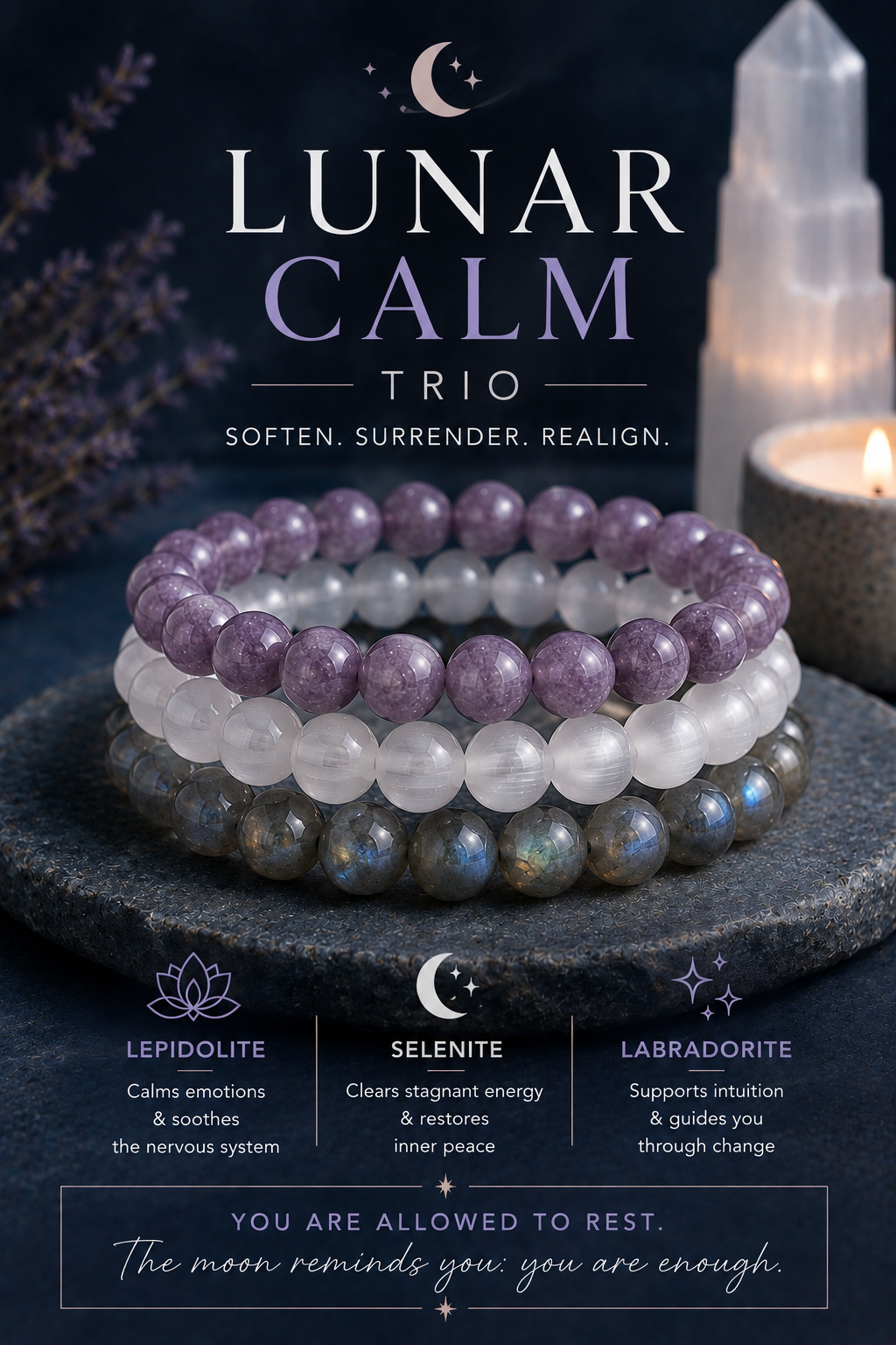 Shadow Work Healing Bracelet Bundle | Emotional Healing, Transformation & Inner Growth Crystal Trio