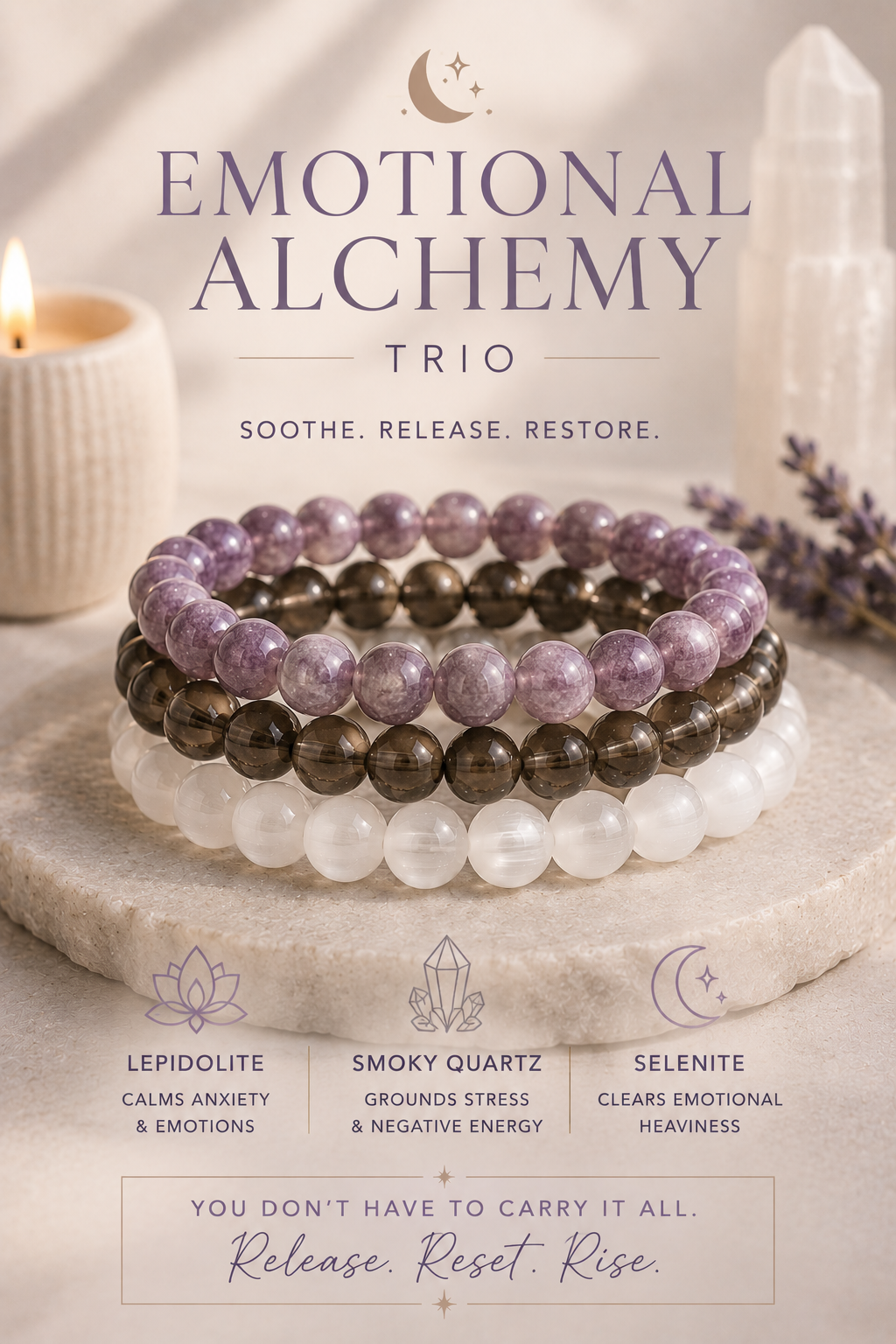 Shadow Work Healing Bracelet Bundle | Emotional Healing, Transformation & Inner Growth Crystal Trio