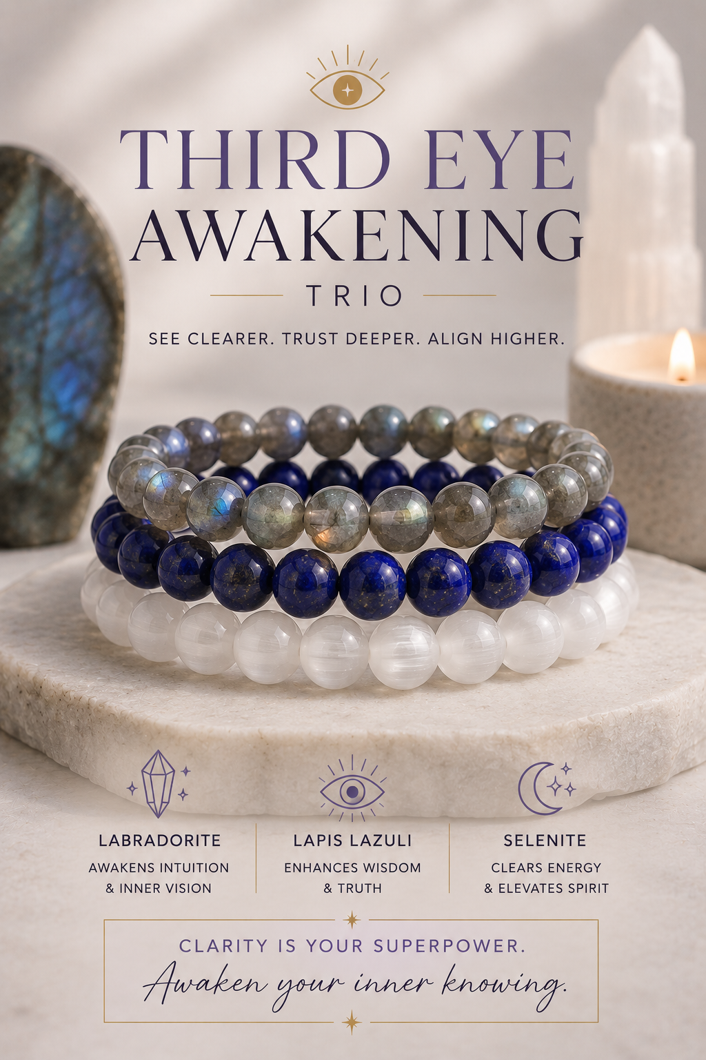Shadow Work Healing Bracelet Bundle | Emotional Healing, Transformation & Inner Growth Crystal Trio