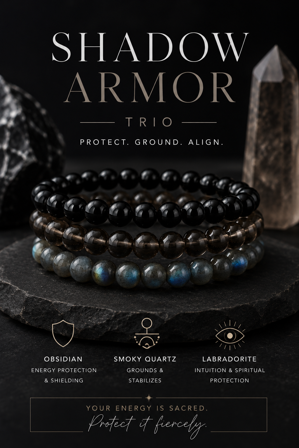 Shadow Work Healing Bracelet Bundle | Emotional Healing, Transformation & Inner Growth Crystal Trio