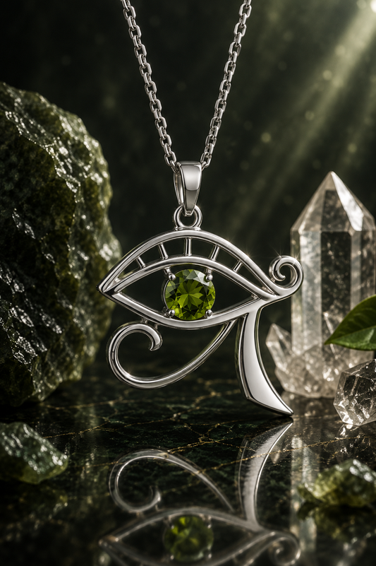 Moldavite Sterling Silver Eye of Heru (Horus)  Pendant