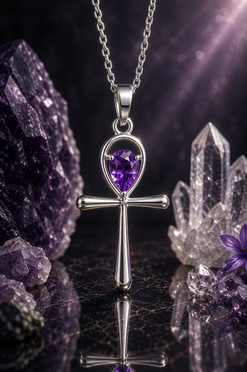 Amethyst Sterling Silver Ankh Pendant