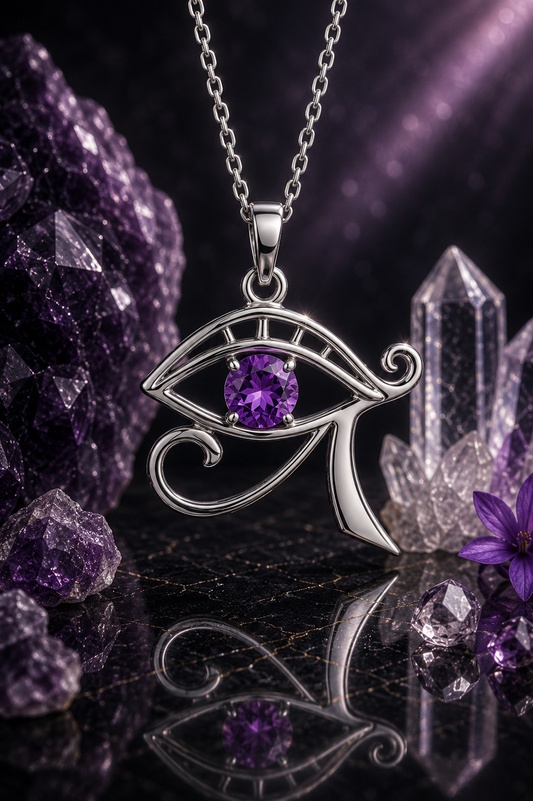 Amethyst Sterling Silver Eye of Heru (Horus) Pendant