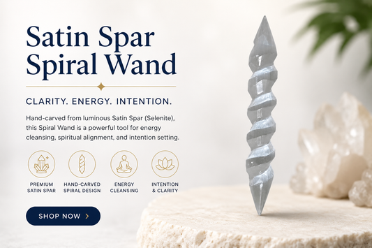 Satin Spar Spiral Wand | Hand-Carved Selenite Energy Cleansing Wand