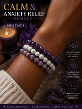 Calm & Anxiety Relief Bracelet Bundle | Stress Relief, Emotional Balance & Inner Peace Crystal Trio
