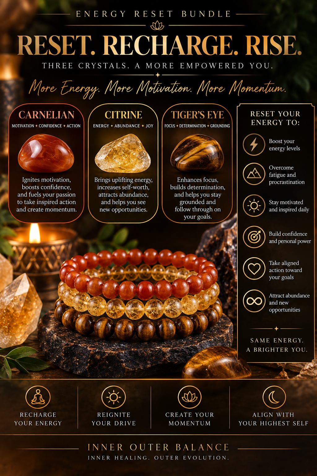 Energy Reset Bracelet Bundle | Motivation, Confidence & Momentum Crystal Trio