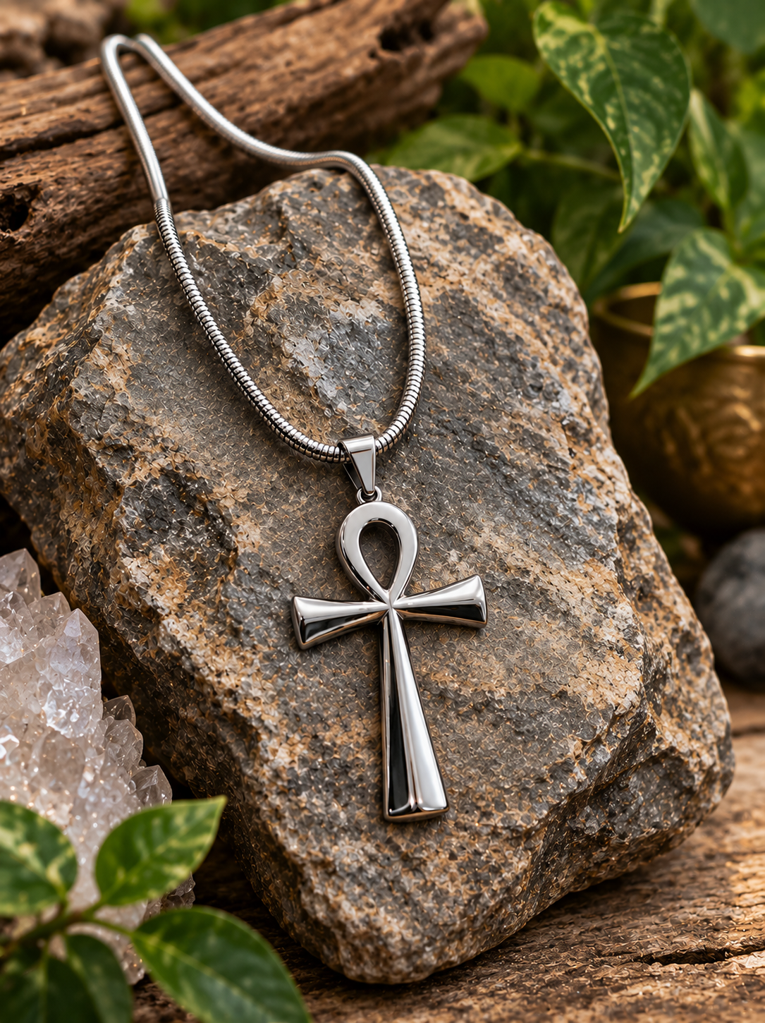 Large Stainless Steel Ankh Necklace | 20" Chain
