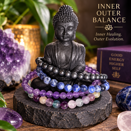 EMF Protection Crystal Bracelet Set – Shungite, Sodalite, Amethyst & Fluorite for Energy Shielding & Balance
