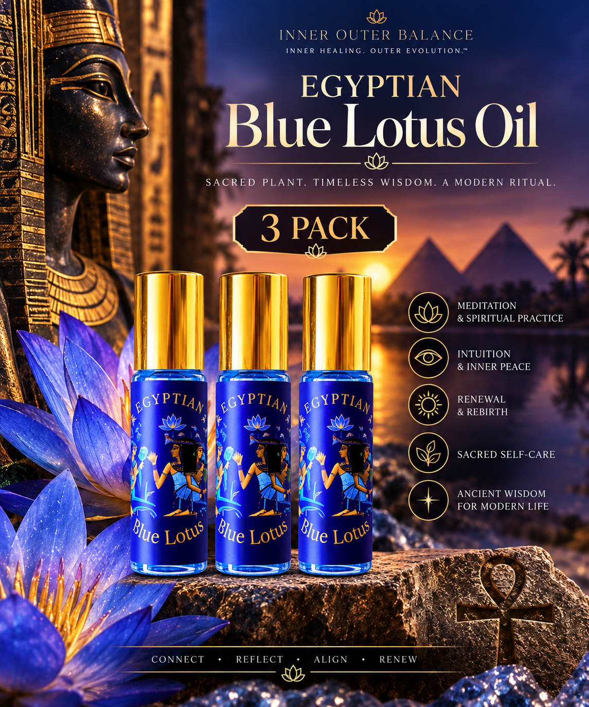 3 Pack Pure Egyptian Blue Lotus Oil 5ml