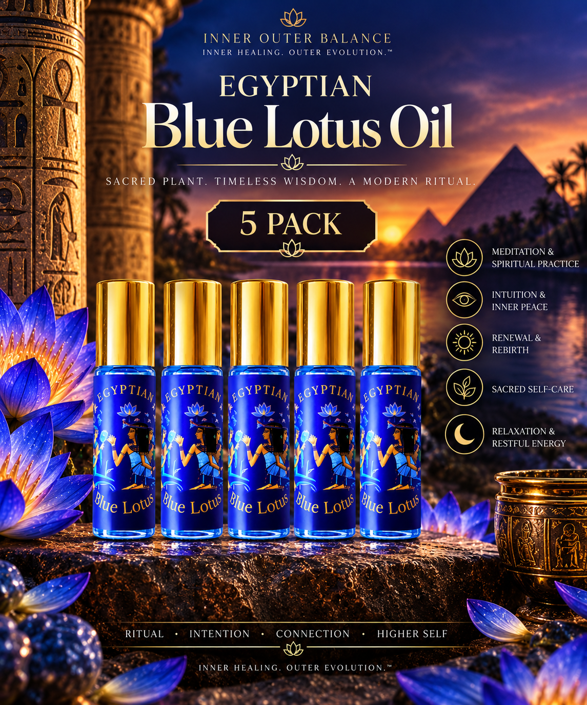 5 Pack Pure Egyptian Blue Lotus Oil 5ml