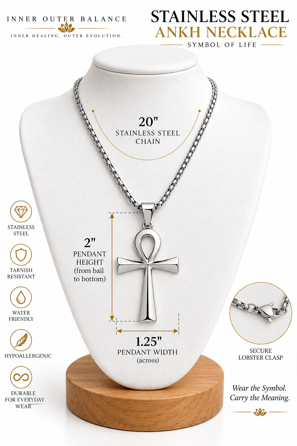 Stainless Steel Ankh Necklace | 20" Chain