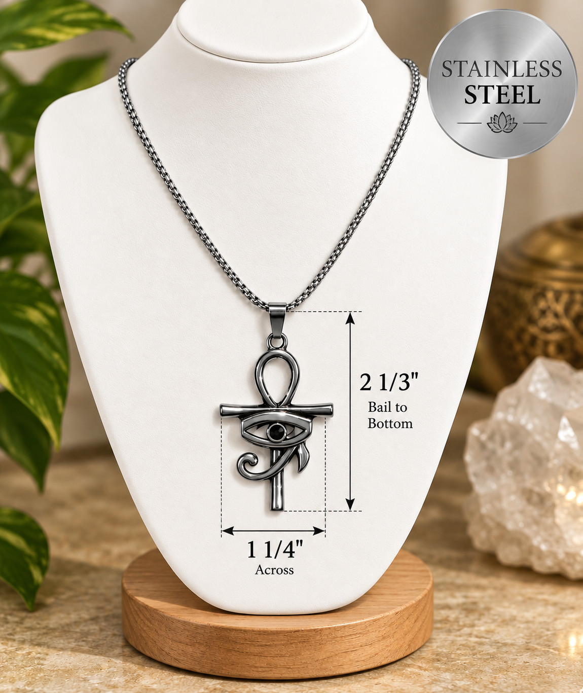 Stainless Steel Ankh  With Eye of Ra Necklace | 20" Chain