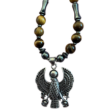 Heru Falcon Necklace with Tiger’s Eye & Hematite — Strength, Protection & Grounded Power