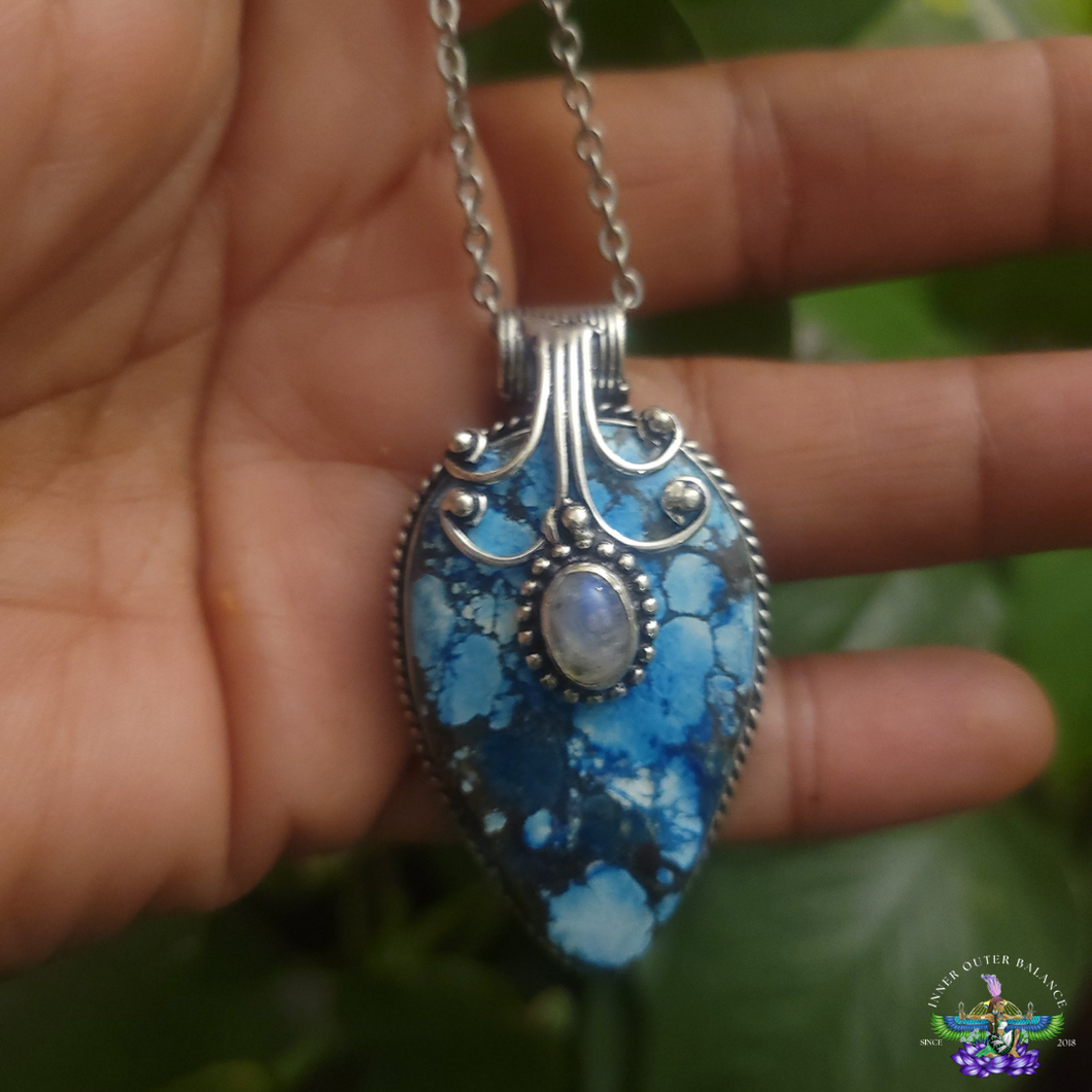 Turquoise with Moonstone Crystal Pendant Necklace