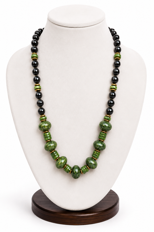 Nephrite Jade & Obsidian Necklace