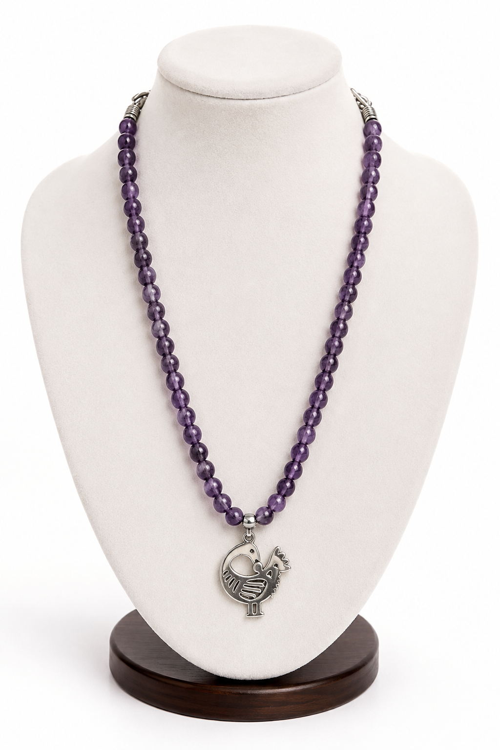 Amethyst Beaded Necklace with Sankofa Pendant