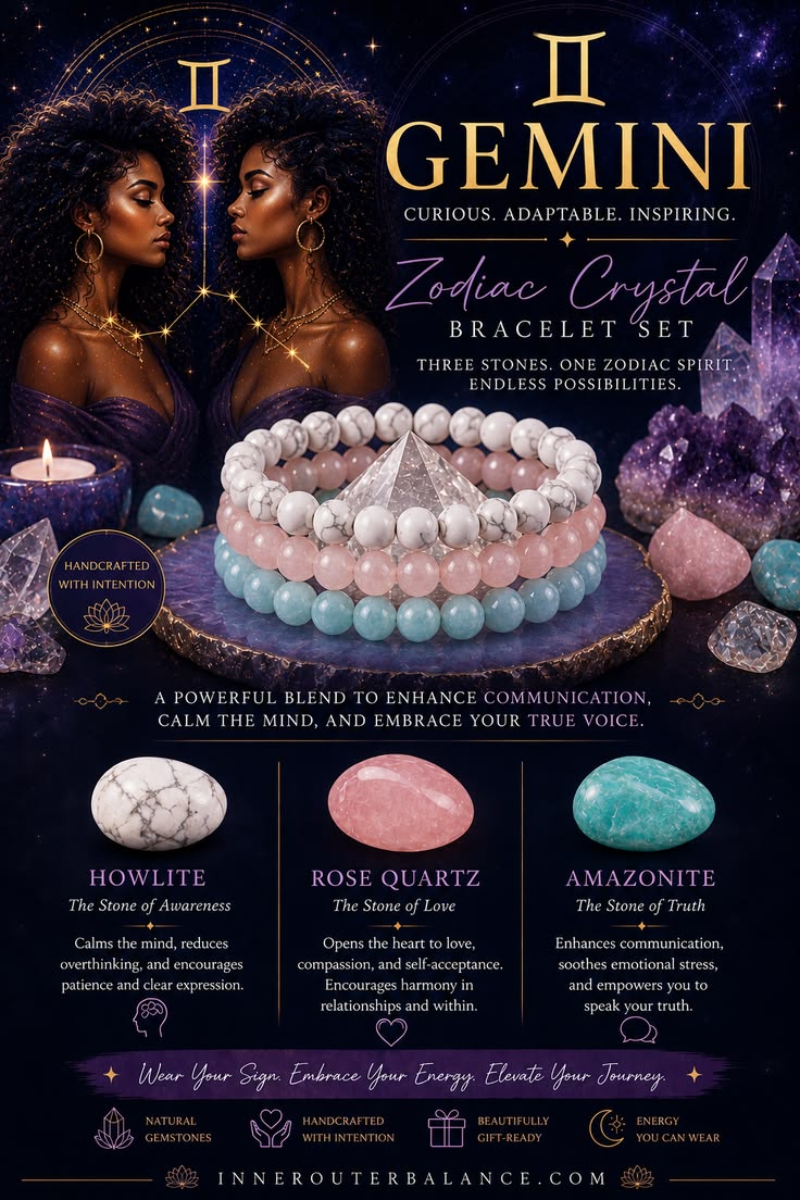 Gemini Zodiac Crystal Bracelet Set | Best Crystals for Communication, Balance & Creativity