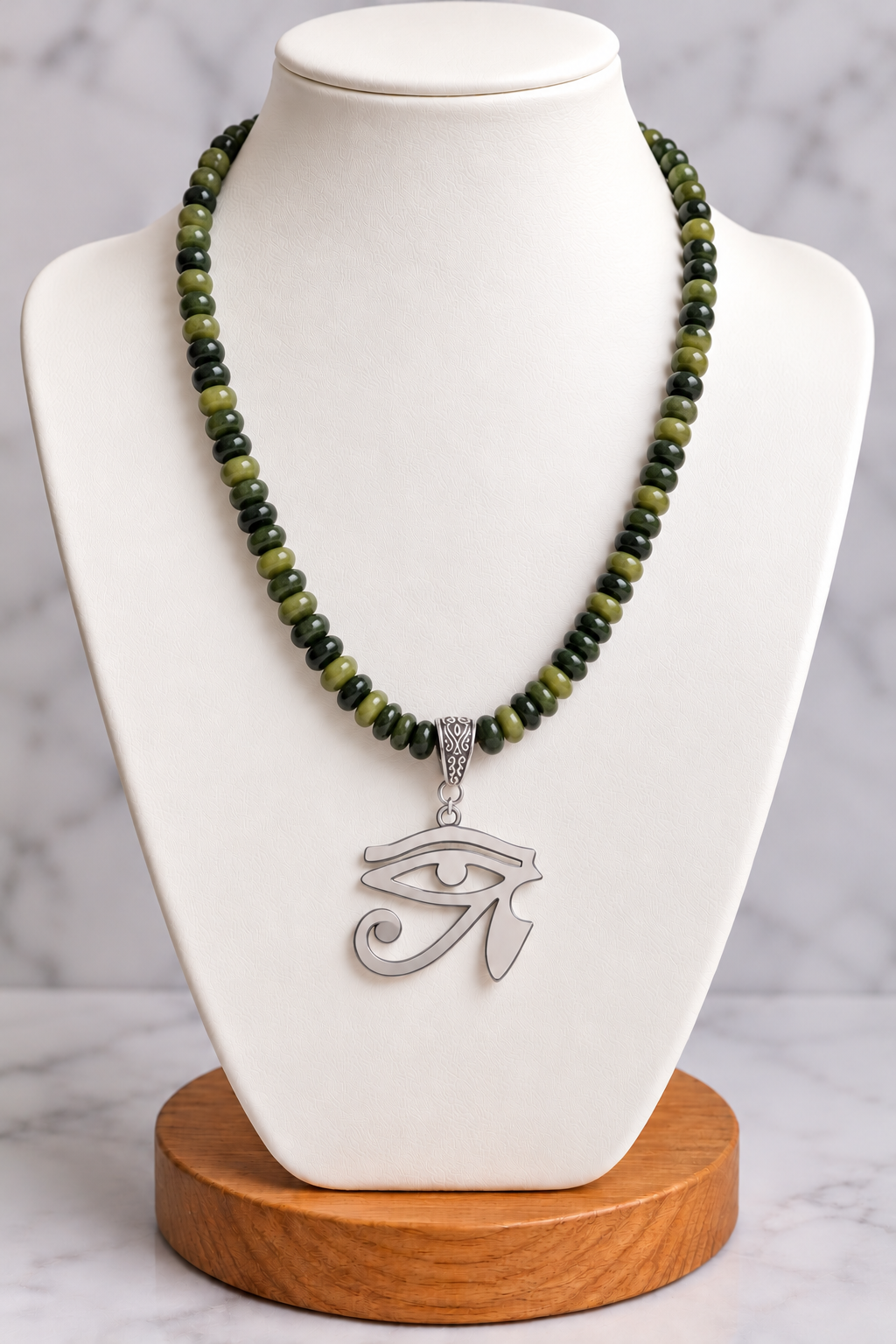 Olive Jade Eye of Ra Necklace | Stainless Steel Protection &amp; Balance Jewelry
