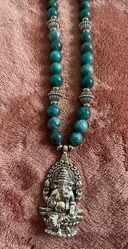 Teal Apatite Ganesh Necklace – Handmade Sacred Jewelry