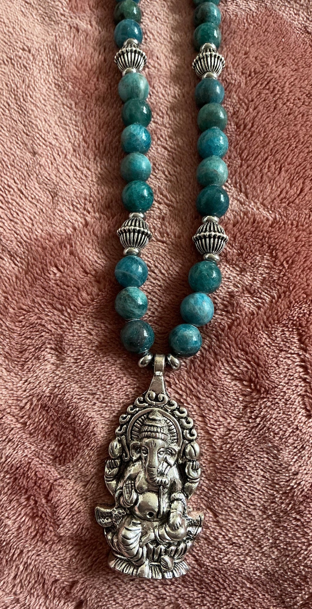 Teal Apatite Ganesh Necklace – Handmade Sacred Jewelry